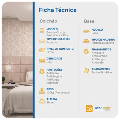 Imagem de Cama Box Super King Branca + Colchão de Espuma D33 Probel GuardaCostas ProEvidence Plus 193x203x63cm