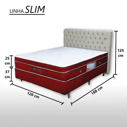 Imagem de Cama box VIÚVA 1,20x1,88 com Controle Massagem cor Vinho Cabeceira Bege