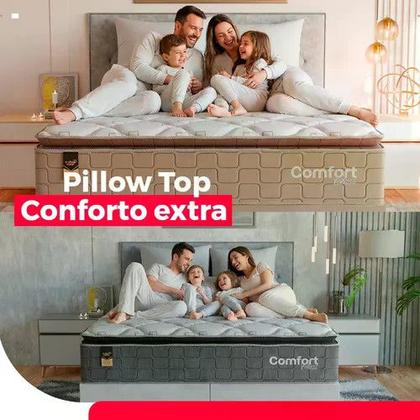 Imagem de Cama Box Viúva + Colchão Comfort Class Pillow Top 128x188 Vinho/suede Branco