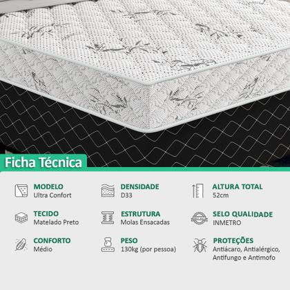 Imagem de Cama Box Viúva Molas Ensacadas Espuma D33 Ultra Confort 128x188x50cm Vstore