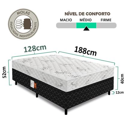 Imagem de Cama Box Viúva Molas Ensacadas Espuma D33 Ultra Confort 128x188x50cm Vstore