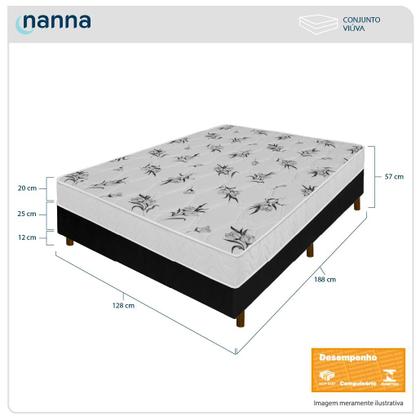 Imagem de Cama Box Viúva Preta Colchão Castelar Espuma D33 Bordado 128x188x57cm