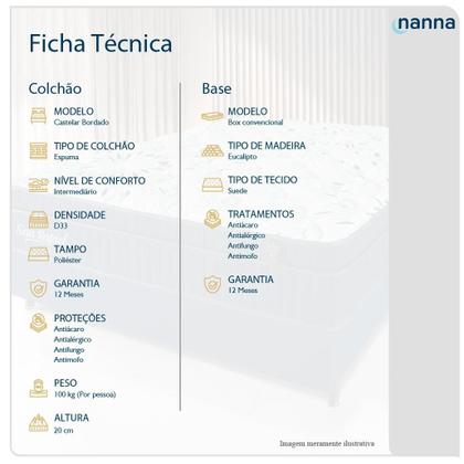 Imagem de Cama Box Viúva Preta Colchão Castelar Espuma D33 Bordado 128x188x57cm