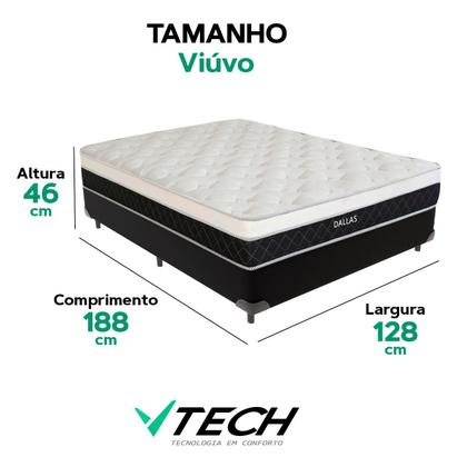 Imagem de Cama Box Viúvo Preto e Colchão Dallas Molas V-Tech 128x188x20