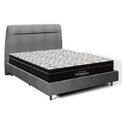 Imagem de Cama + Cabeceira Genebra Bouclé com Colchão de Espuma D45 Ortobom Airtech Ortopillow 150 Casal 138cm