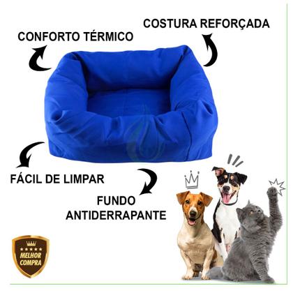 Imagem de Cama Caminha Pet Pequeno Porte Lavável 50cm x 50cm Para Cachorro e Gato Azul Liso