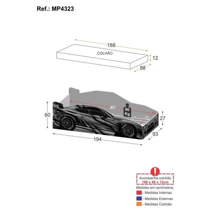 Imagem de Cama Carro 100% MDF Infantil Montessoriana com Colchão Incluso Multimóveis MP4323