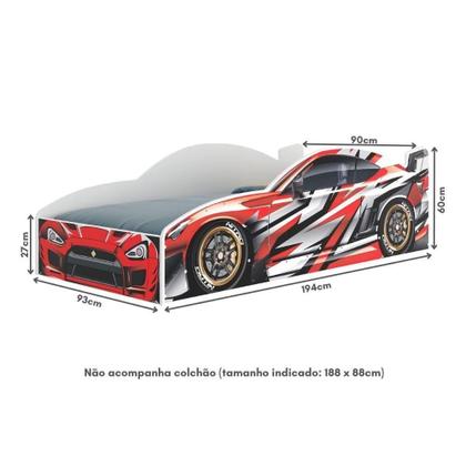 Imagem de Cama Carro 100% MDF Infantil Montessoriana Para Colchão 88x188cm Multimóveis MP4318 Vermelho