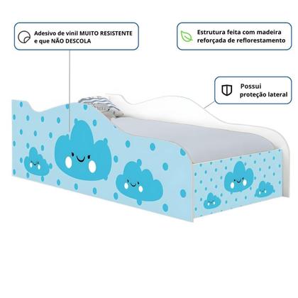 Imagem de Cama Carro Fun Adesivada Nuvens Meninos Solteiro