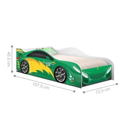 Imagem de Cama carro infantil raios verde com colchão