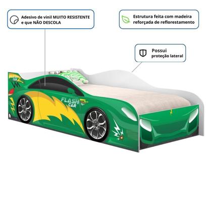 Imagem de Cama carro infantil raios verde com colchão