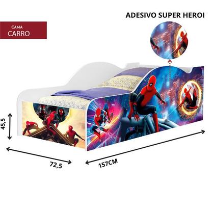 Imagem de Cama Carro Juvenil Com Colchão Adesivada Super Herói