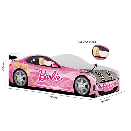 Imagem de Cama Carro Solteiro Barbie com Colchão e Grade e Proteção para Meninas Rosa