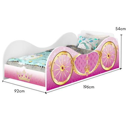 Imagem de Cama Carro Solteiro Carroagem Rosa Menina em MDF Com Colchão