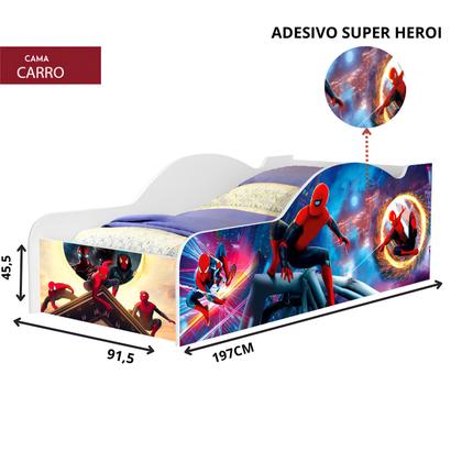 Imagem de Cama Carro Solteiro Com Colchão Adesivada Super Herói