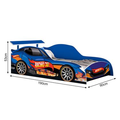 Imagem de Cama Carro Solteiro Racing Car Azul Com Proteção Lateral Mdf - Azul