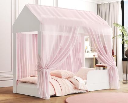 Imagem de Cama Casa Infantil Crystal Montessoriana Com Voal Rosa Quarto Meninas Docel Baby Com Colchão Castelo Princesa