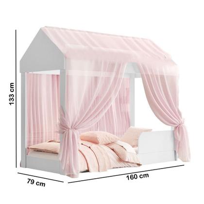 Imagem de Cama Casa Infantil Crystal Montessoriana Com Voal Rosa Quarto Meninas Docel Baby Com Colchão Castelo Princesa