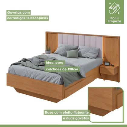 Imagem de Cama Casal 140cm com Usb, Usb-c 2 Mesa de Cabeceiras Solaris