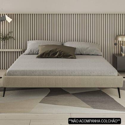 Imagem de Cama Casal 145cm Pés Metálicos Elisa S05 Linho Bege