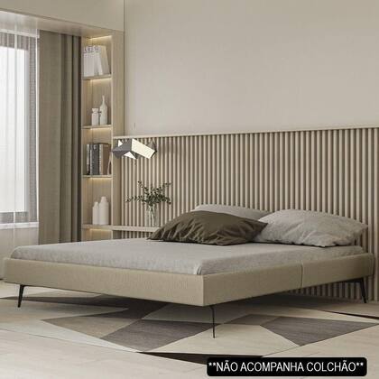 Imagem de Cama Casal 145cm Pés Metálicos Elisa S05 Linho Bege