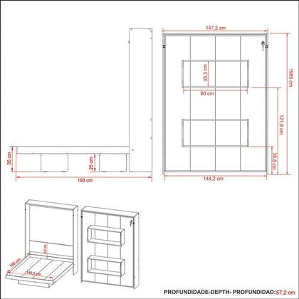 Imagem de Cama Casal Articulada 147,2x198,5x193cm Amêndoa Tecnomobili