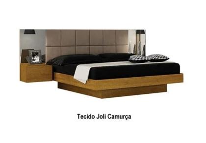 Imagem de Cama Casal Braga Estofada Com Espelho 2 Mesas de Cabeceiras