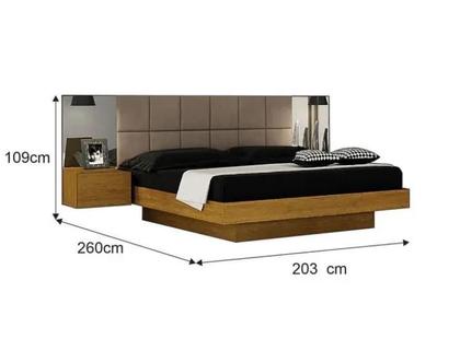 Imagem de Cama Casal Braga Estofada Com Espelho 2 Mesas de Cabeceiras
