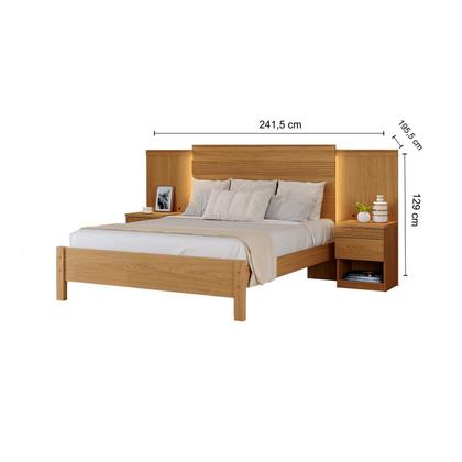 Imagem de Cama Casal com Cabeceira e 2 Mesas de Cabeceira 100% MDF Granada