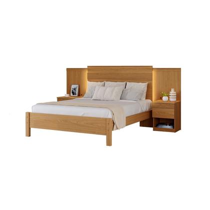 Imagem de Cama Casal com Cabeceira e 2 Mesas de Cabeceira 100% MDF Granada