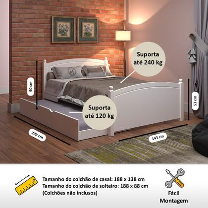 Imagem de Cama Casal De Madeira Maciça e MDF Totalità Com Cama Auxiliar