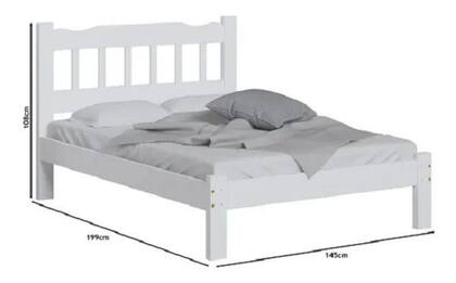 Imagem de Cama Casal Em Madeira Maciça Reforçada Branco Nemargi
