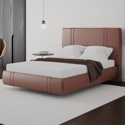 Imagem de Cama Casal Flutuante Com Cabeceira 140cm Astra S04 material sintético Telha - Lyam Decor