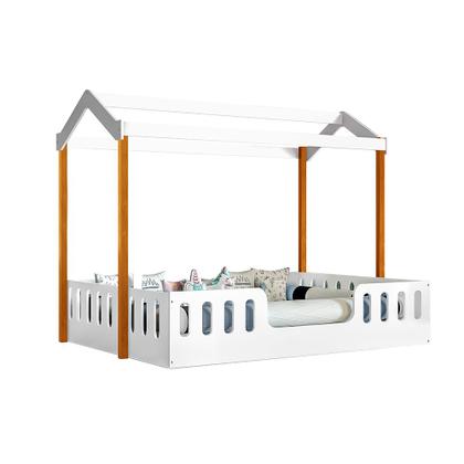 Imagem de Cama Casal Infantil Casinha Montessoriana Ágatha - Branco/mel Incluso Lousa Mágica