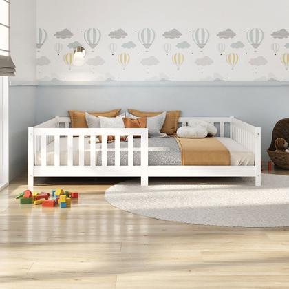 Imagem de Cama Casal Infantil Grade Montessori Madeira Chão Branco Eva
