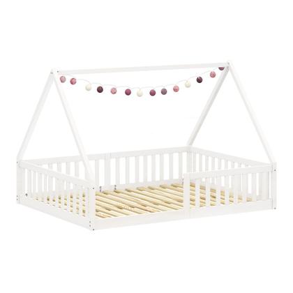 Imagem de Cama Casal Infantil Montessoriana Branco Madeira Casa com Estrado Ravi