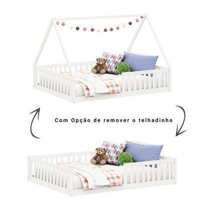 Imagem de Cama Casal Infantil Montessoriana Branco Madeira Casa com Estrado Ravi