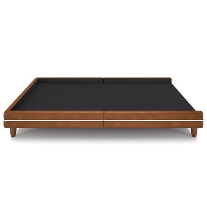 Imagem de Cama Casal King Base Box Pés Madeira 203cm Suném P05 material sintético Whisky Bouclê Cru - Lyam Decor