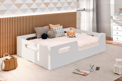 Imagem de Cama Casal Montessoriana 100% Mdf + Colchão Probel 188x138 -Branca
