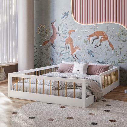 Imagem de Cama Casal Montessoriana Com Colchão Infantil Quarto Criança Meninas E Meninos Berço Moderno Com Grade Lateral Proteção