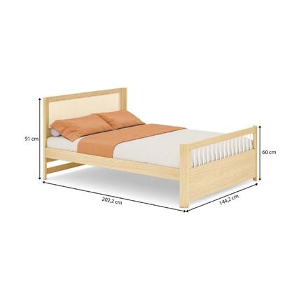 Imagem de Cama Casal Montessoriana Evolutiva LED com Rattan, Grade em Palitos Wave Casatema MadeiraOriginals Bege/Marrom