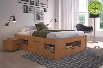 Imagem de Cama Casal Multifuncional Madeira Maciça 6 Gavetas Charme