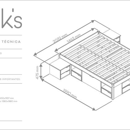 Imagem de Cama Casal Multifuncional Madeira Maciça 6 Gavetas Charme