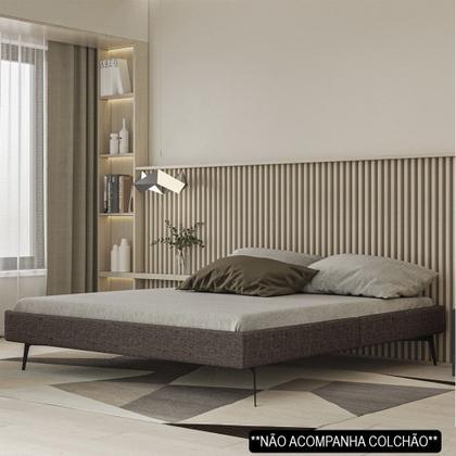 Imagem de Cama Casal Queen 165cm Pés Metálicos Elisa S05 Linho Marrom - Mpozenato