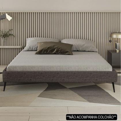 Imagem de Cama Casal Queen 165cm Pés Metálicos Elisa S05 Linho Marrom - Mpozenato