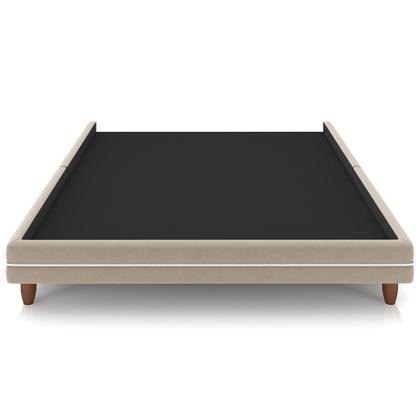 Imagem de Cama Casal Queen Base Box Pés Madeira 168cm Suném P05 Veludo Bege - Lyam Decor