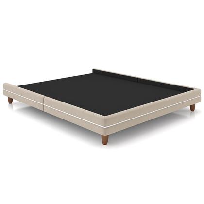 Imagem de Cama Casal Queen Base Box Pés Madeira 168cm Suném P05 Veludo Bege - Lyam Decor