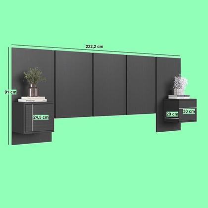 Imagem de Cama Casal Queen Suspensa, Cabeceira e Mesas de Apoio 140/160 Zurique