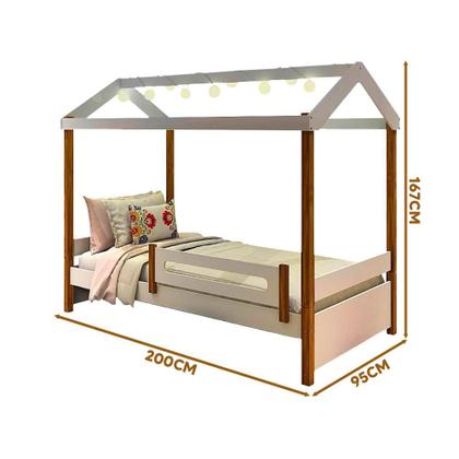 Imagem de Cama Casinha Com LED Solteiro 95 x 200 cm Branco Marrom Elô Shop JM