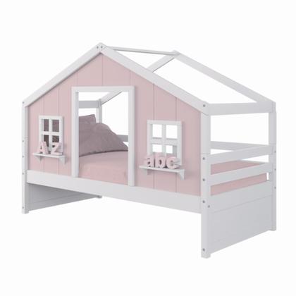 Imagem de Cama Casinha dos Sonhos Madeira Maciça Rosa/ Branco Megamobilia